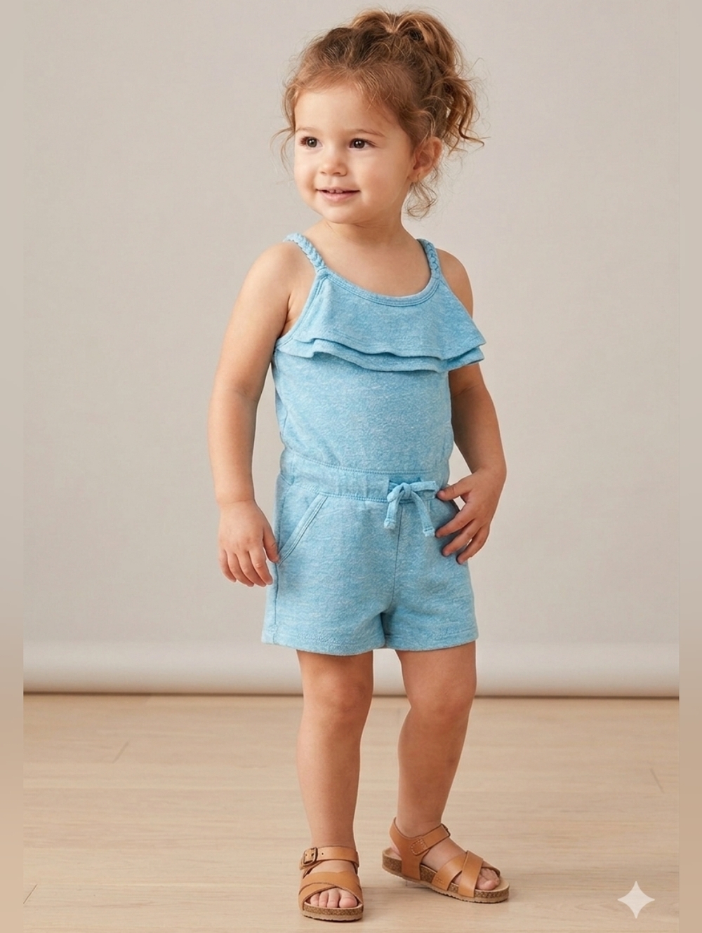 Shampoo Girls Blue Ruffle Sleeveless Romper Size 4 GUC